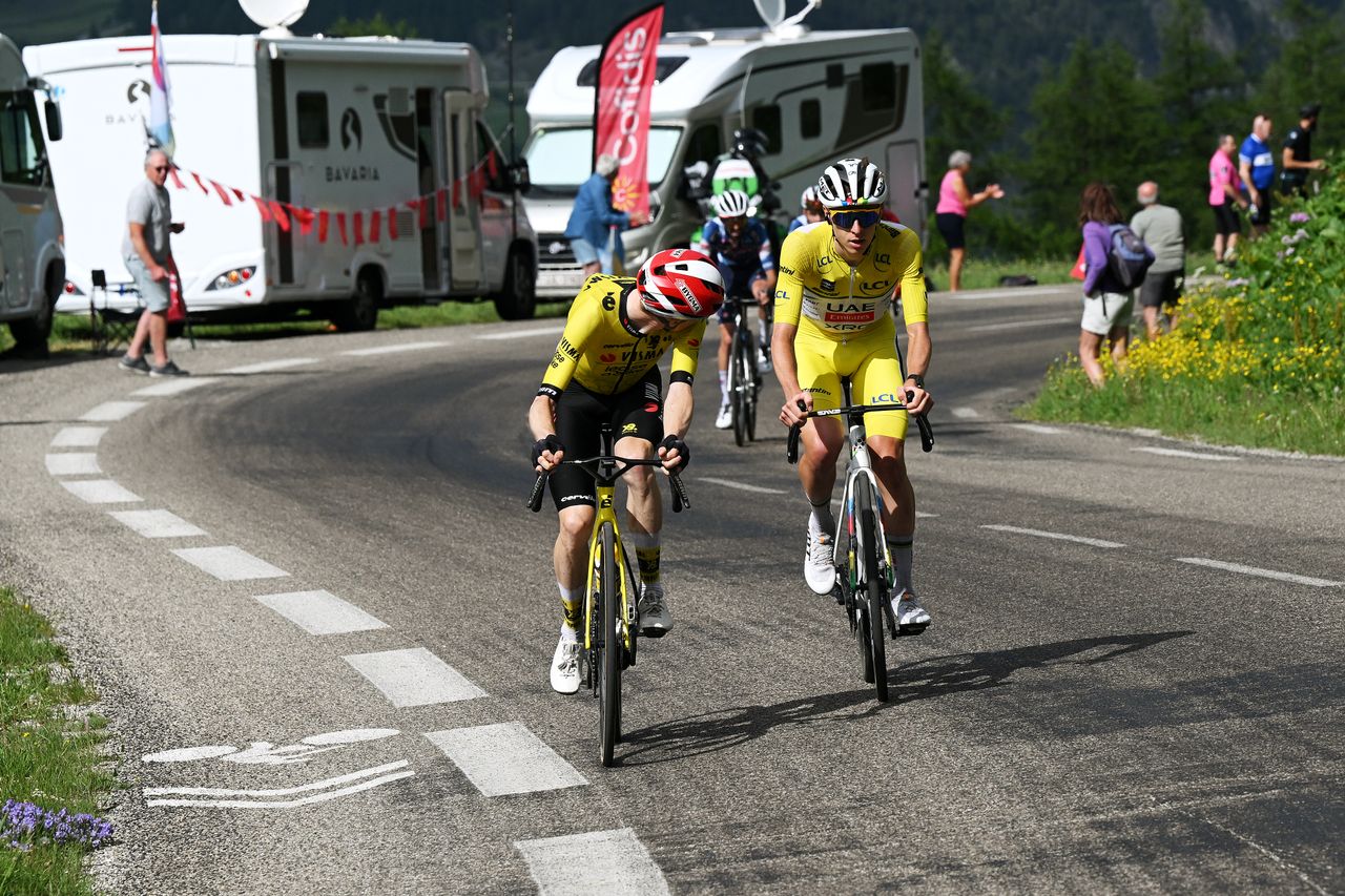 Tadej Pogačar and Jonas Vingegaard at the 2025 Dauphin&eacute;