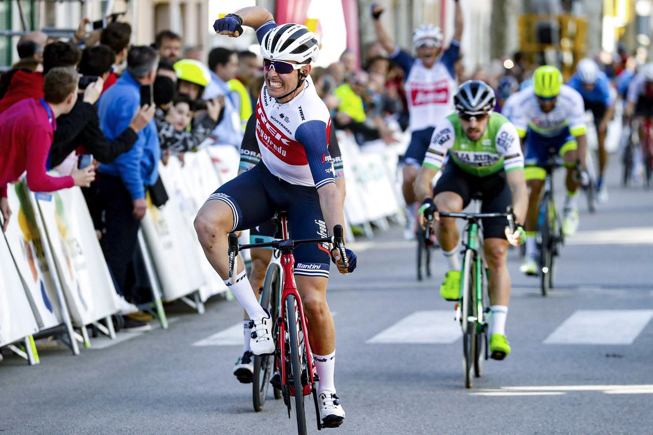 Matteo Moschetti (Trek-Segafredo) celebrates his first win of 2020