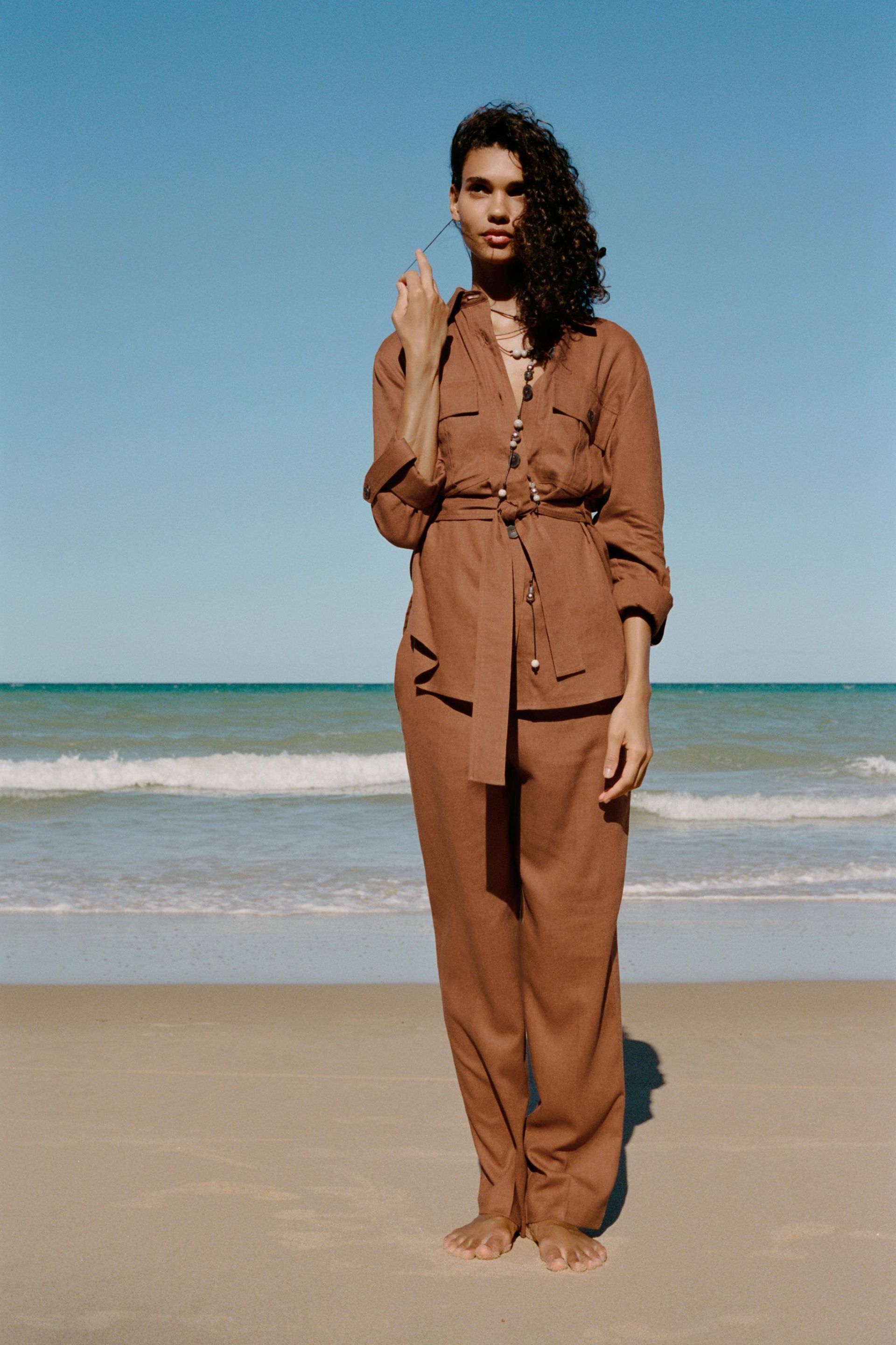 Linen Blend Straight Trousers