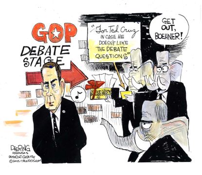Political cartoon U.S. Republican debate 2016 Boehner
