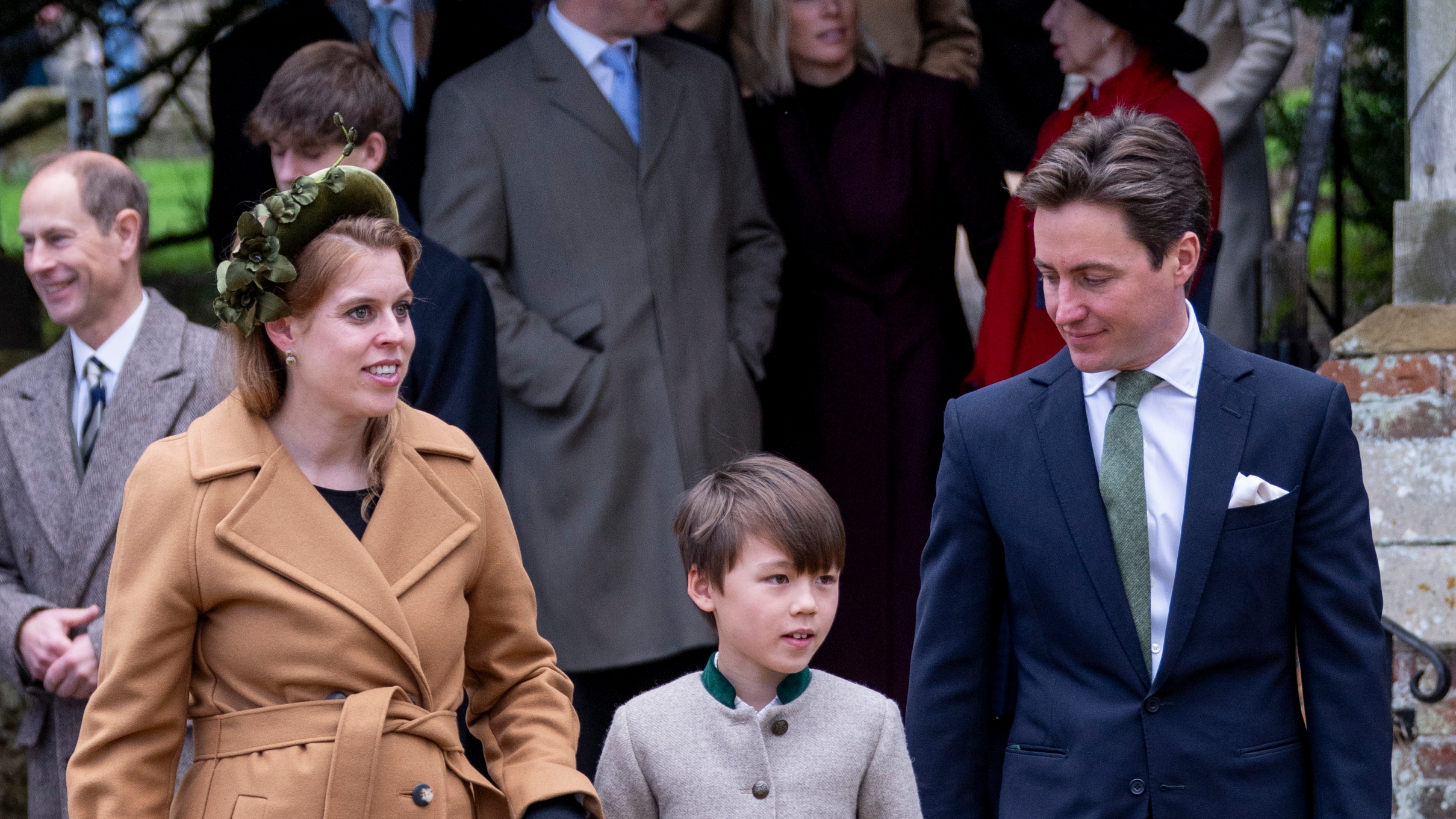 Princess Beatrice, Edoardo Mapelli Mozzi and Wolfie Mapelli Mozzi attend the Christmas Morning Service in Norfolk