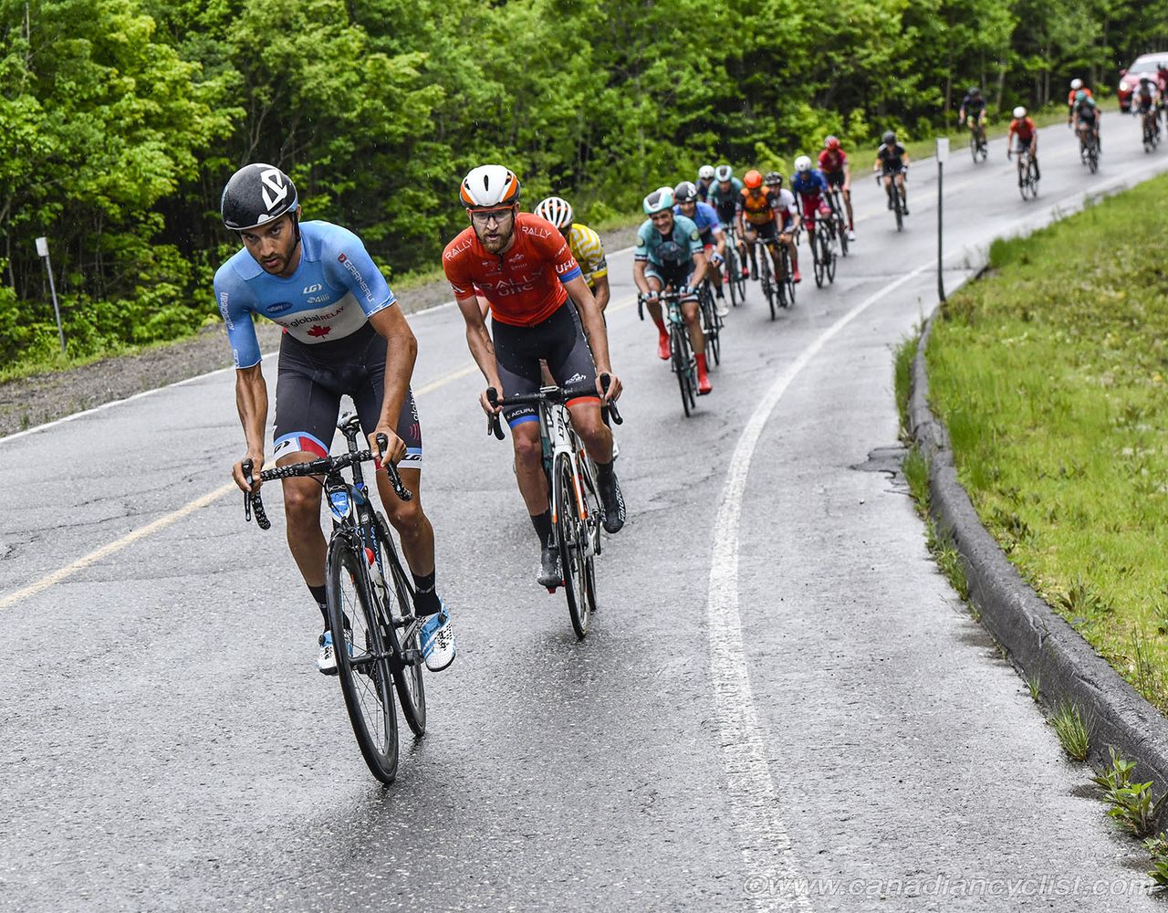 James Piccoli (Team Canada) leading the bunch lower on the climb up Mont Megantic at Tour de Beauce
