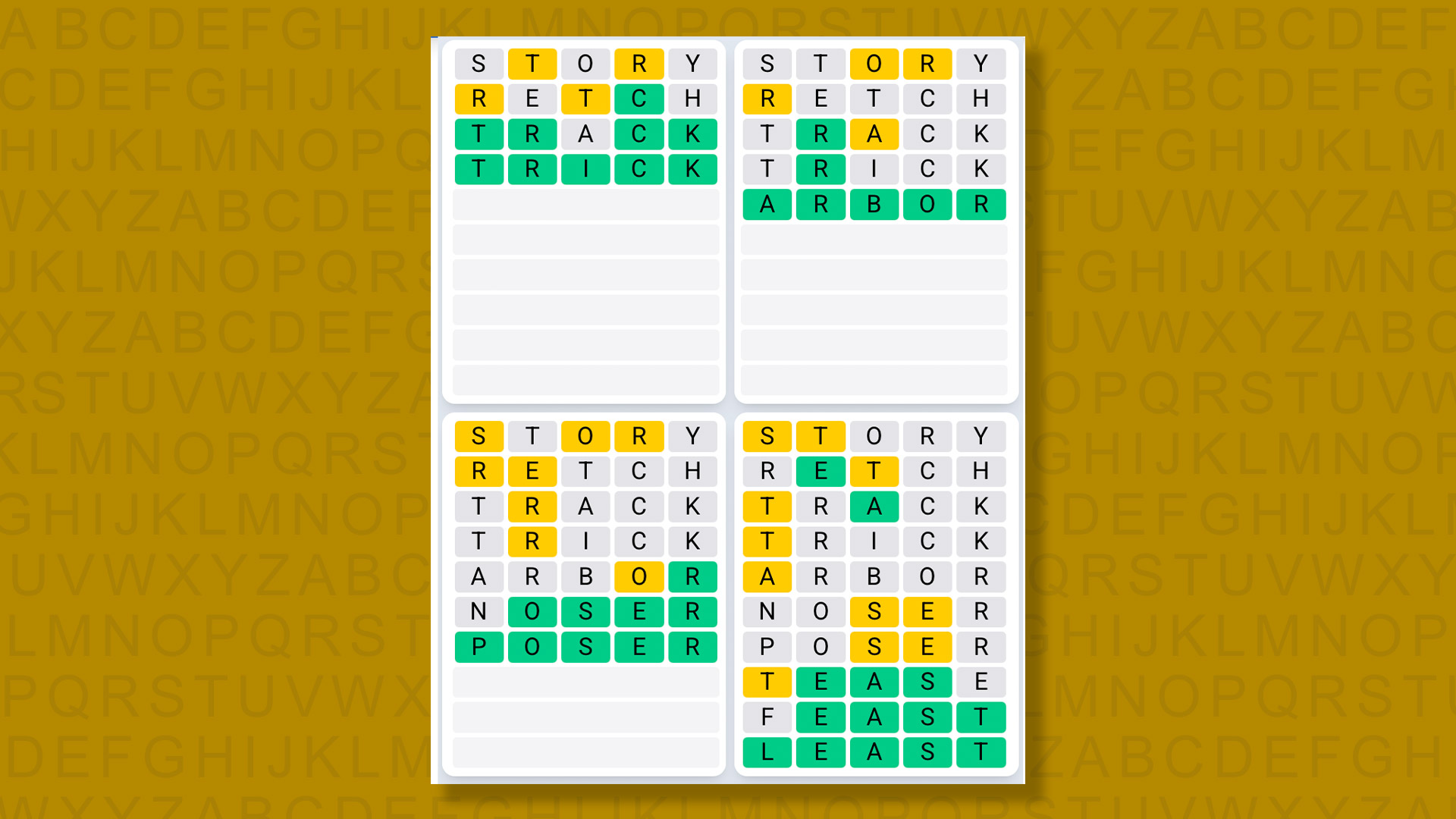 Quordle Daily Sequence answers for game 1466 on a yellow background