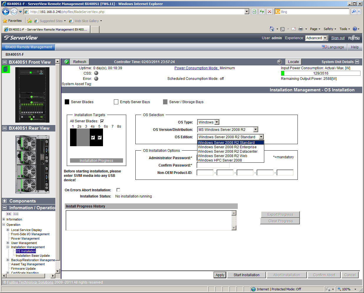 Fujitsu has OS installation on multiple blades nicely streamlined which makes deployment a swift process.