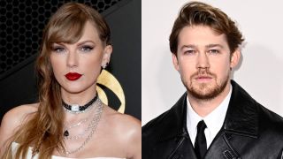 LOS ANGELES, CALIFORNIA - FEBRUARY 04: (FOR EDITORIAL USE ONLY) Taylor Swift attends the 66th GRAMMY Awards at Crypto.com Arena on February 04, 2024 in Los Angeles, California. and LONDON, ENGLAND - NOVEMBER 15: Joe Alwyn arrives at the GQ Men Of The Year Awards 2023 at The Royal Opera House on November 15, 2023 in London, England.