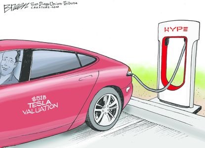 Editorial Cartoon U.S. Elon Musk Tesla valuation hype