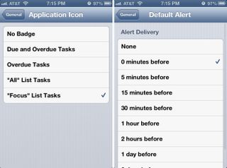 Todo for iPhone notification settings