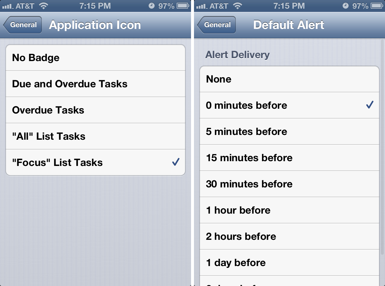 Todo for iPhone notification settings