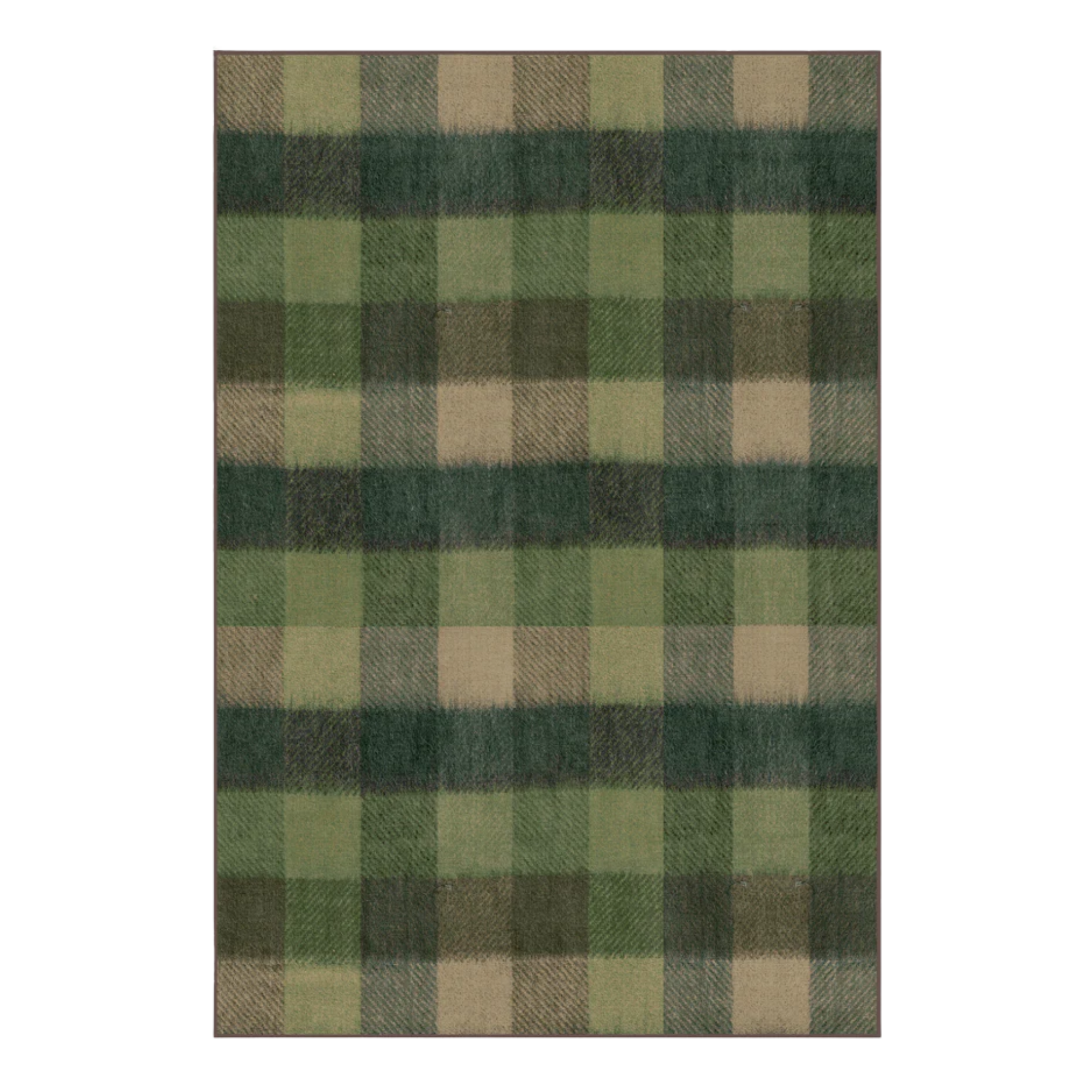 a green rug with a checker printed design