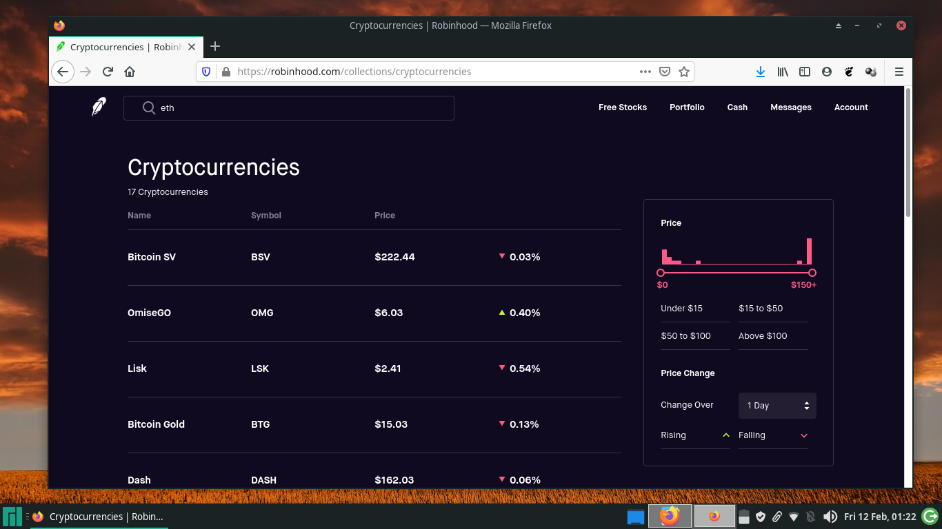 screenshot of the Robinhood platform