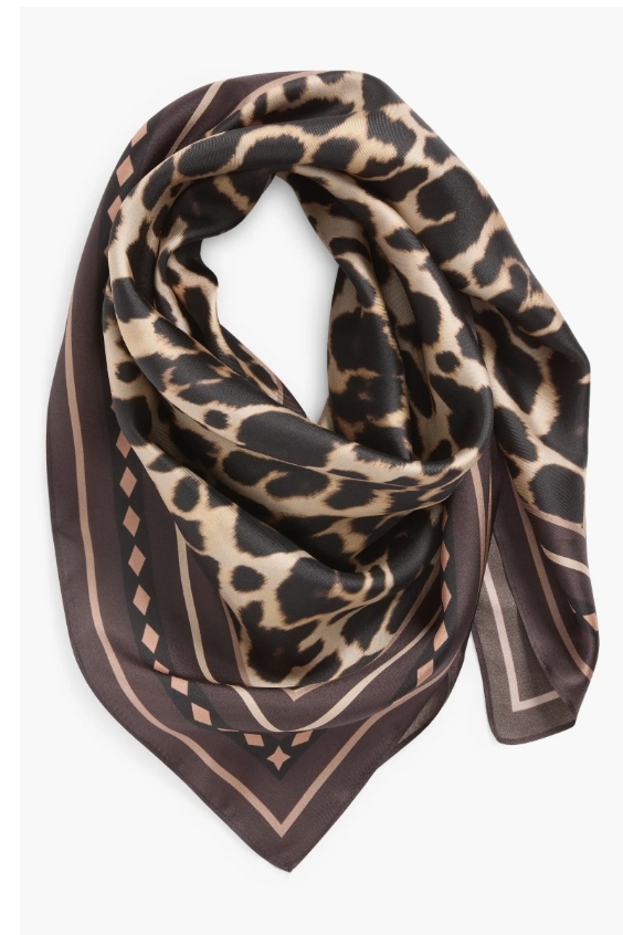 Leopard Print Square Silk Scarf