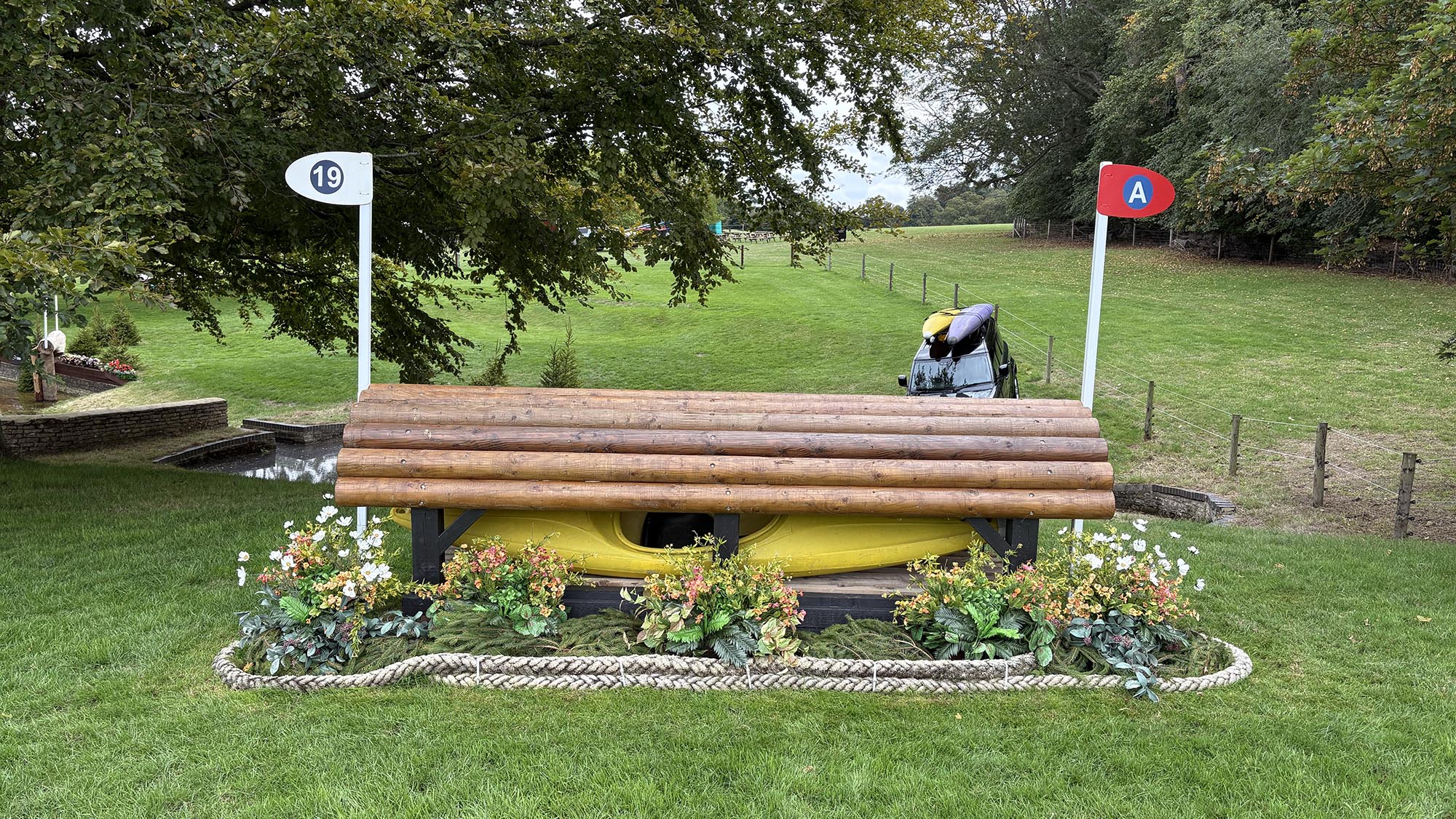 Wooden rolltop fence into water on the Burghley cross-country course 2026