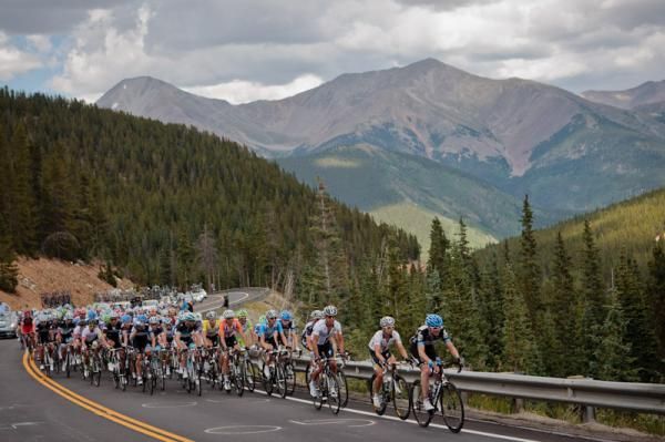 The peloton on the way up Monarch Pass.