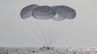 SpaceX's Crew Dragon capsule Freedom lands with NASA astronauts Jessica Meir and Jack Hathaway, ESA astronaut Sophie Adenot and Roscosmos' Andrey Fedyaev aboard in the Pacific Ocean on Oct. 8, 2026.