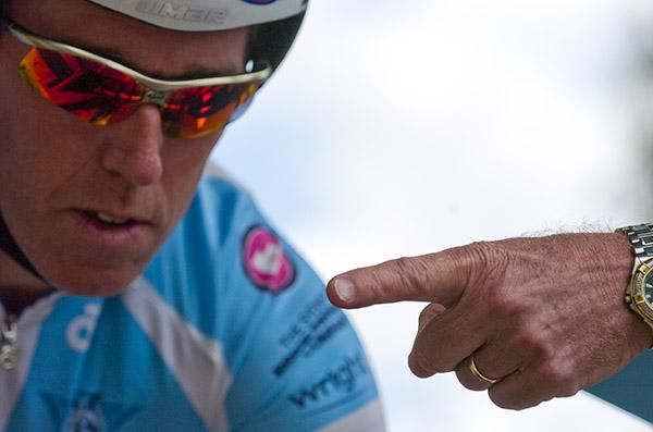 A rider gets the countdown in the starting gate for his ride in the men's elite time trial.