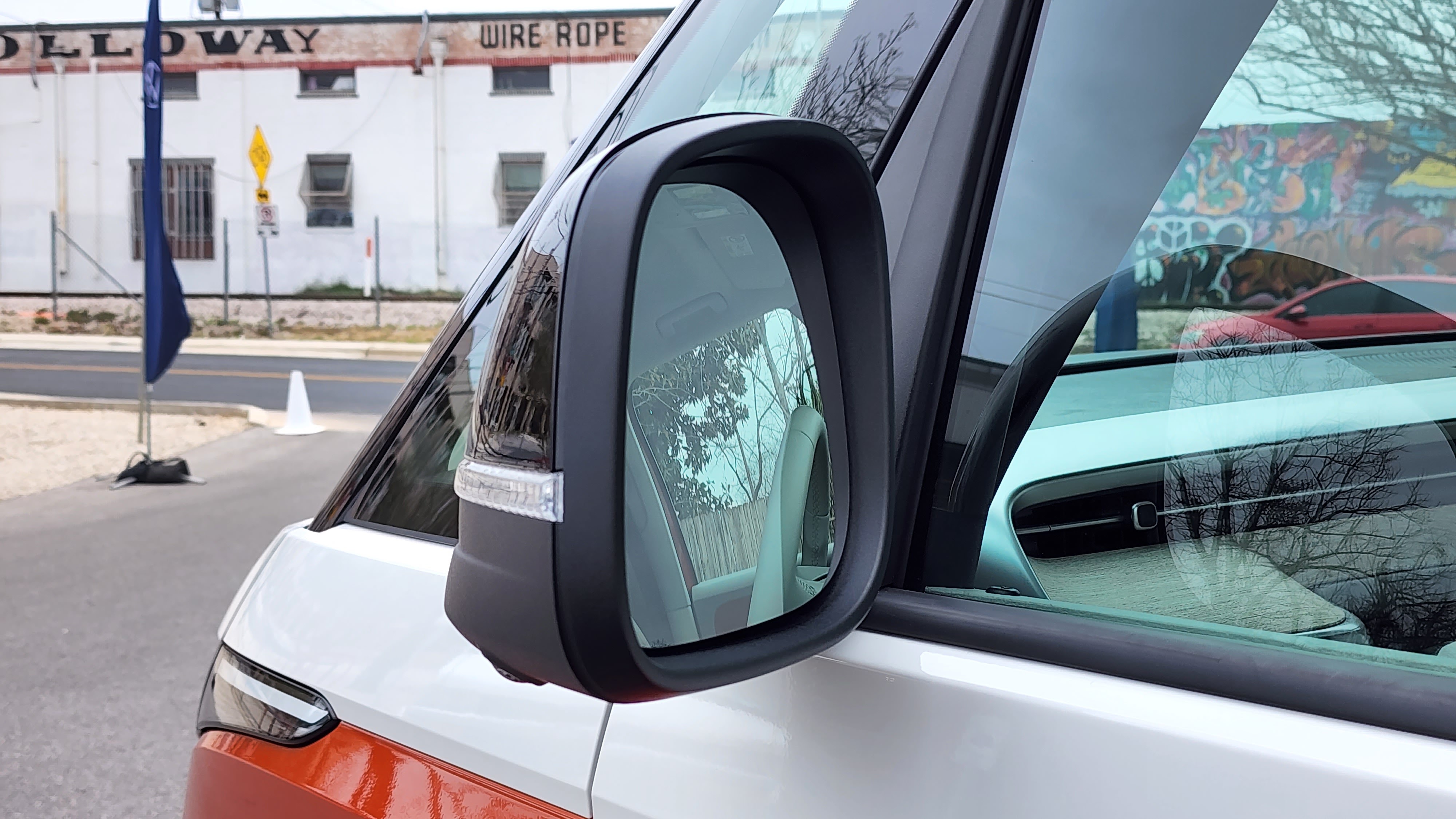 Close-up of the front of a side mirror