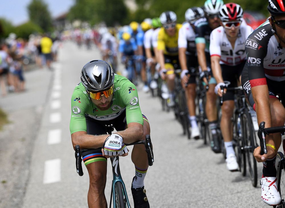 Peter Sagan relaxes next to the bunch during stage 13 at the Tour de France