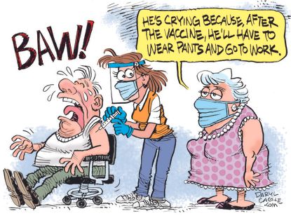 Editorial Cartoon U.S. covid vaccine work from home