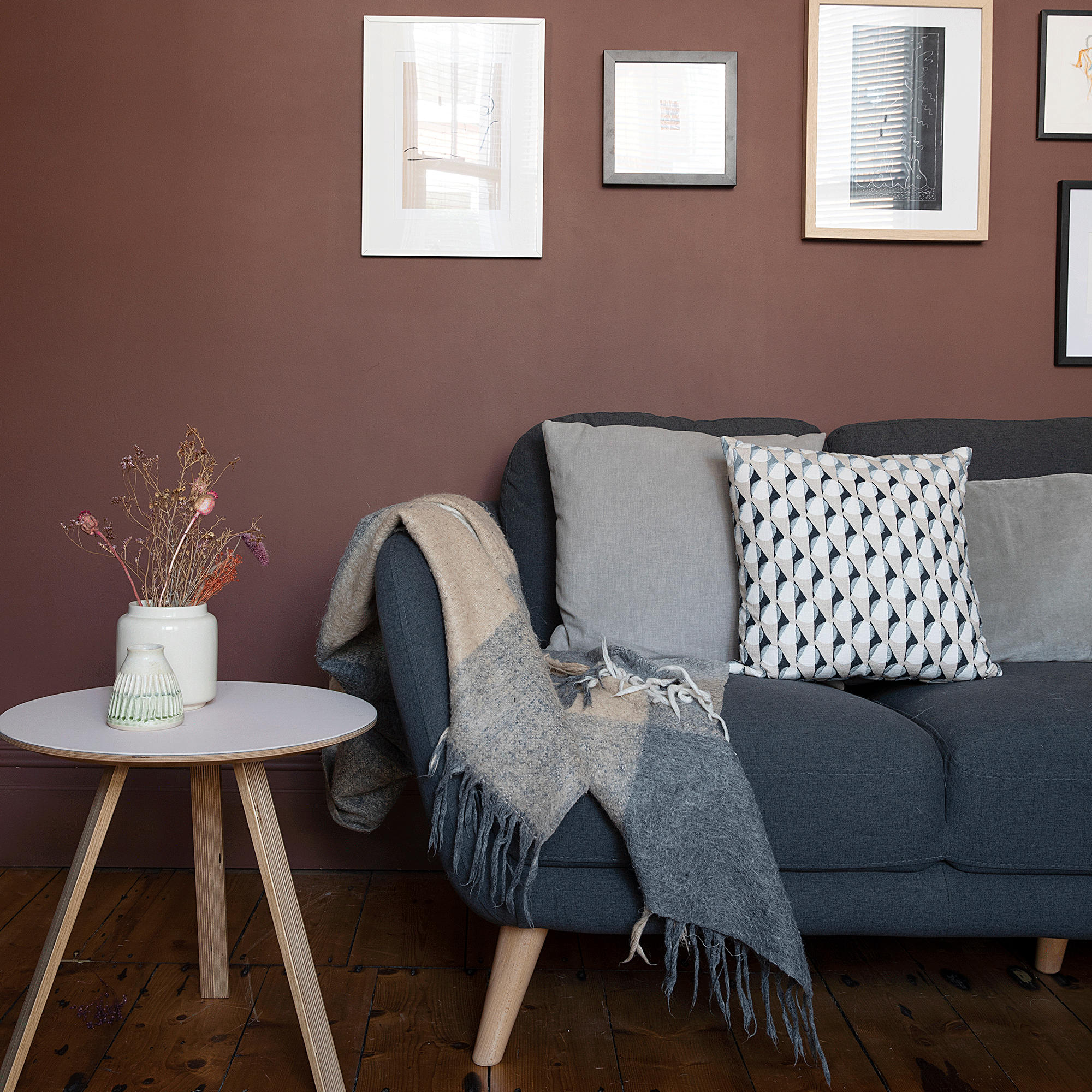 sofa in a living room with cushions