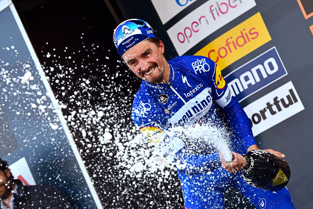 Julian Alaphlippe on the stage 2 podium at Tirreno-Adriatico