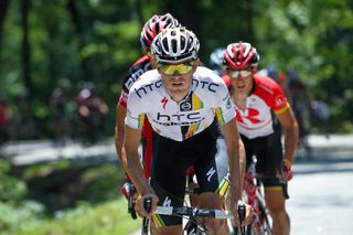 Tejay Van Garderen (HTC-Highroad) chases with Hincapie and Busche in tow