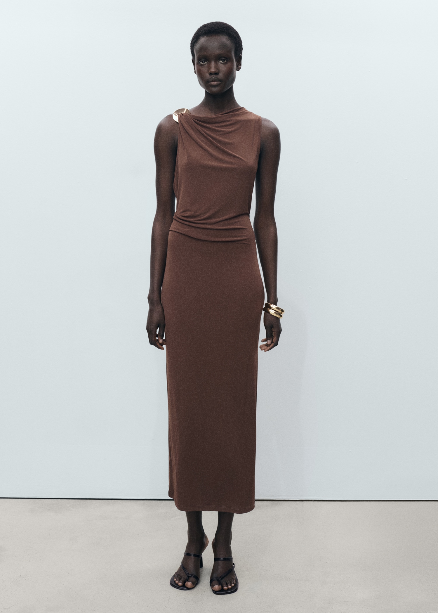 Draped Dress With Metallic Detail - Women | Mango Usa