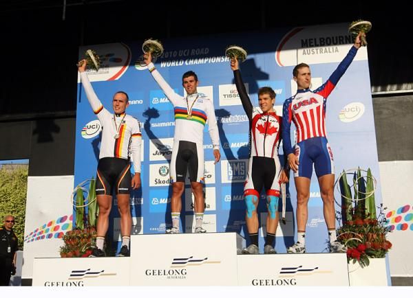 U23 podium (l-r): John Degenkolb (Germany), 2nd; Michael Matthews (Australia), 1st; Guillaume Boivin (Canada) and Taylor Phinney (USA), 3rd