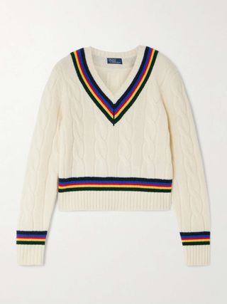 Striped Cable-Knit Wool and Cashmere-Blend Sweater