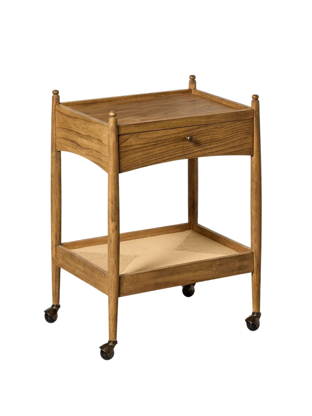 a wood bar cart