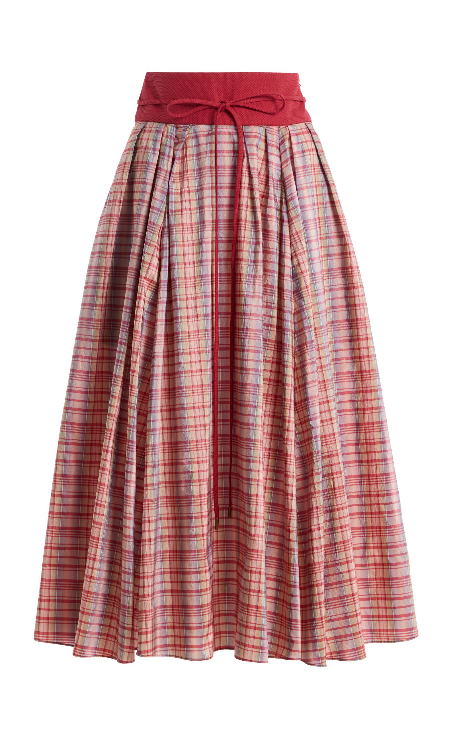 Exclusive Pleated Plaid Silk-Blend Full Midi Skirt