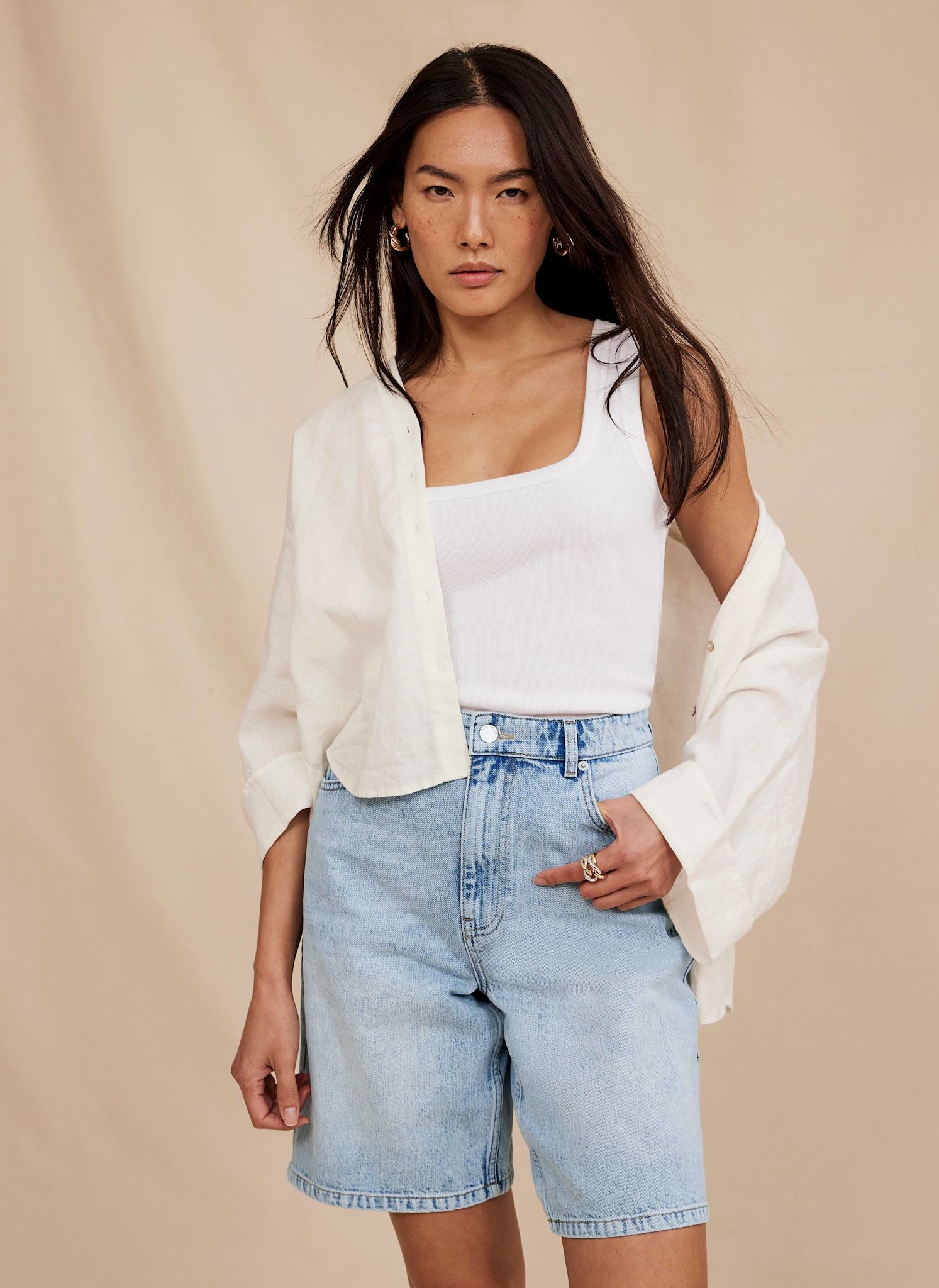 Mid Indigo Long Denim Shorts