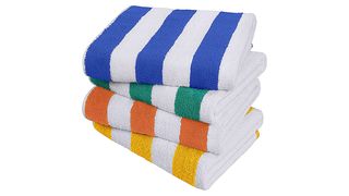 Pile of striped beach towels
