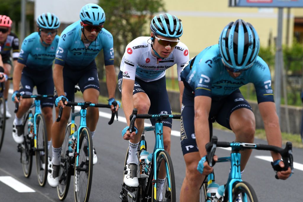 MONTE ZONCOLAN ITALY MAY 22 Aleksander Vlasov of Russia and Team Astana Premier Tech White Best Young Rider Jersey during the 104th Giro dItalia 2021 Stage 14 a 205km stage from Cittadella to Monte Zoncolan 1730m UCIworldtour girodiitalia Giro on May 22 2021 in Monte Zoncolan Italy Photo by Tim de WaeleGetty Images