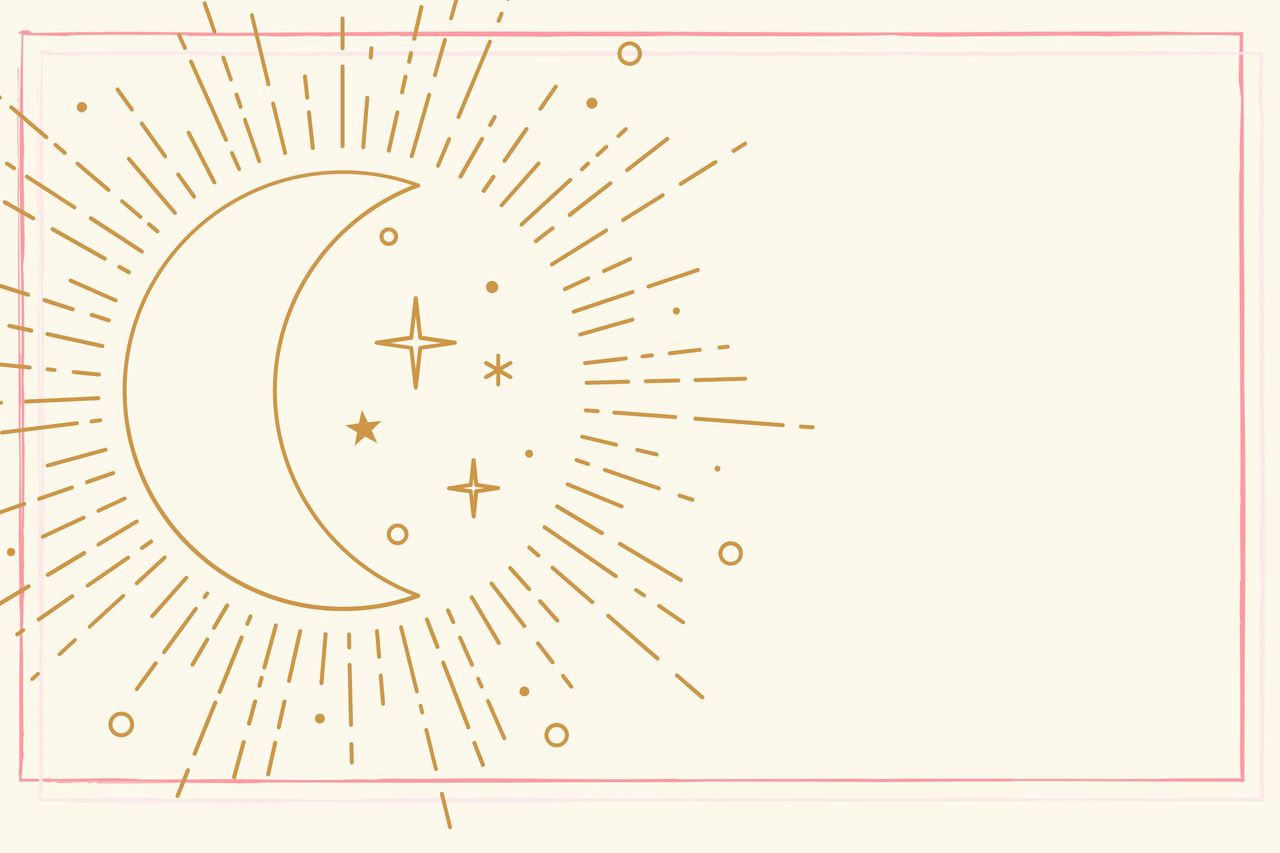 a illustration showing a golden sun and moon with a pink border 