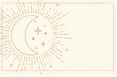 a illustration showing a golden sun and moon with a pink border 