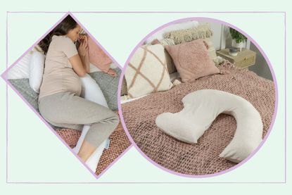 Two images of the DreamGenii pregnancy support pillow