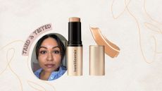 Bareminerals Complexion Rescue Luminous Skin Tint Stick next to a headshot of Aleesha with a badge reading 'tried & tested'