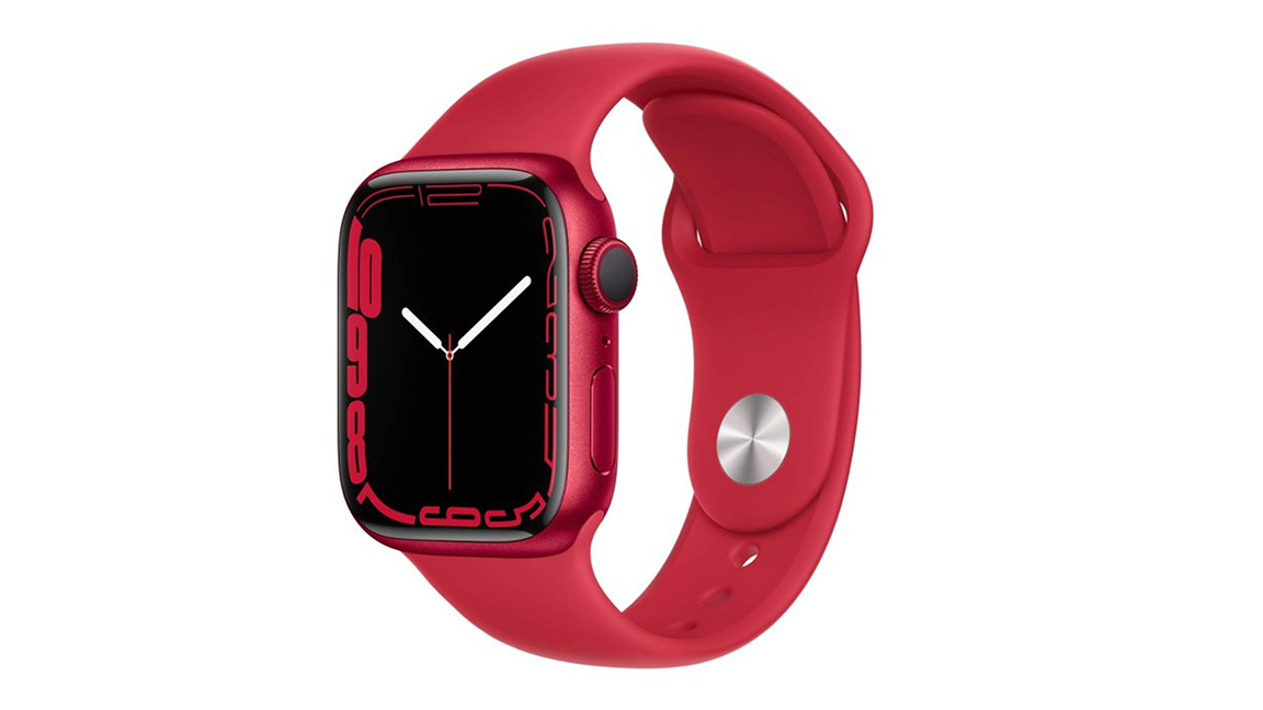 A photo of an Apple Watch in red