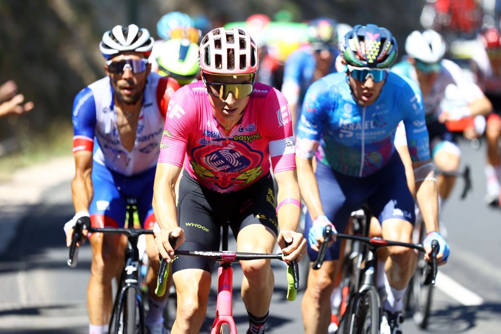 Neilson Powless leads the breakaway on stage 14 of the Tour de France