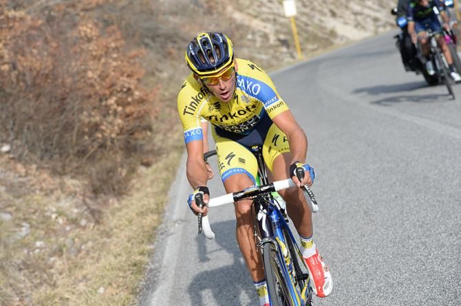 Roman Kreuziger (Tinkoff-Saxo) punishes his pedals on the climb
