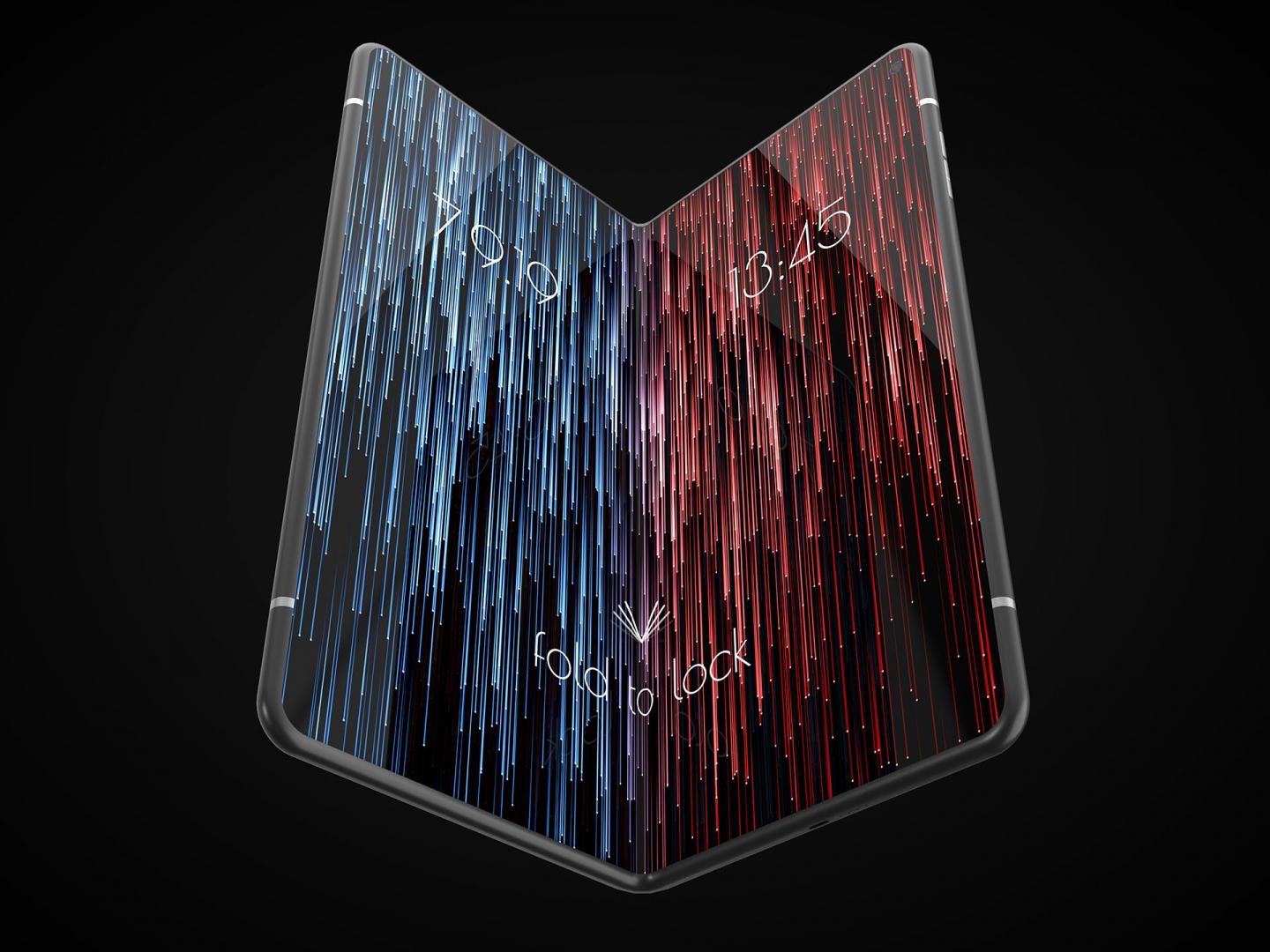Un smartphone plegable sobre fondo negro.