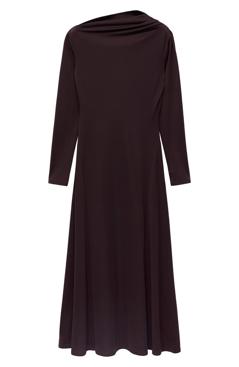 Asymmetric Neck Long Sleeve Midi Dress