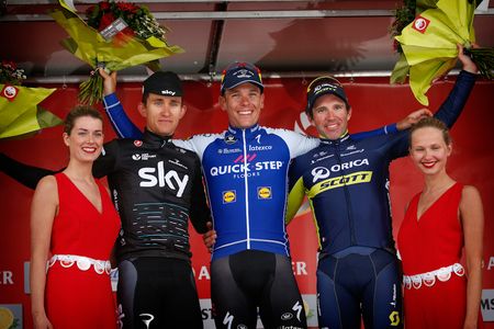 Michal Kwiatkowski, Phlippe Gilbert and Michael Albasini on the 2017 Amstel Gold podium.