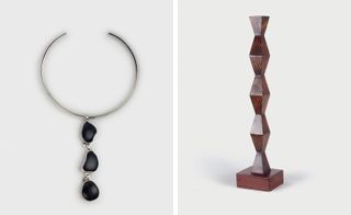 Left: 'Ebony Stone' collar and Right: 'Totem' sculpture