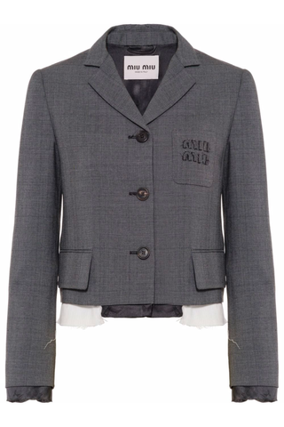 Best Cropped Jackets | Miu Miu Single-Breasted Prince of Wales Check Blazer