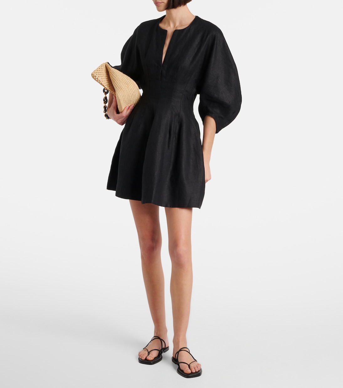 Soleil Linen Minidress in Black - Faithfull