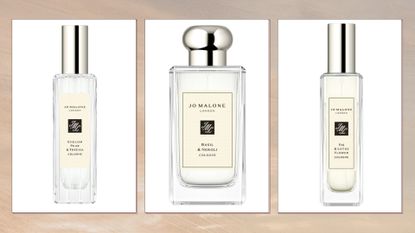 Collage of best-selling Jo Malone fragrances on a neutral background