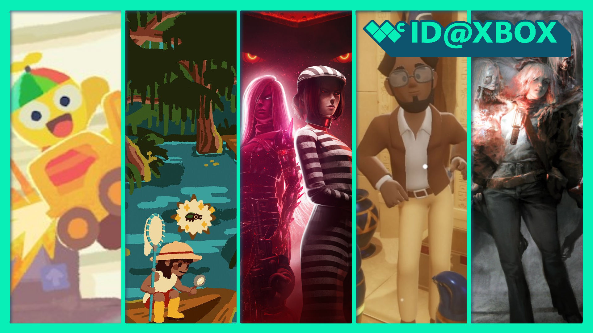 IDatXbox Roundup featuring key art for Crashout Crew, Kabuto Park, Luna Abyss, Escape Simulator, and Hollowbody.
