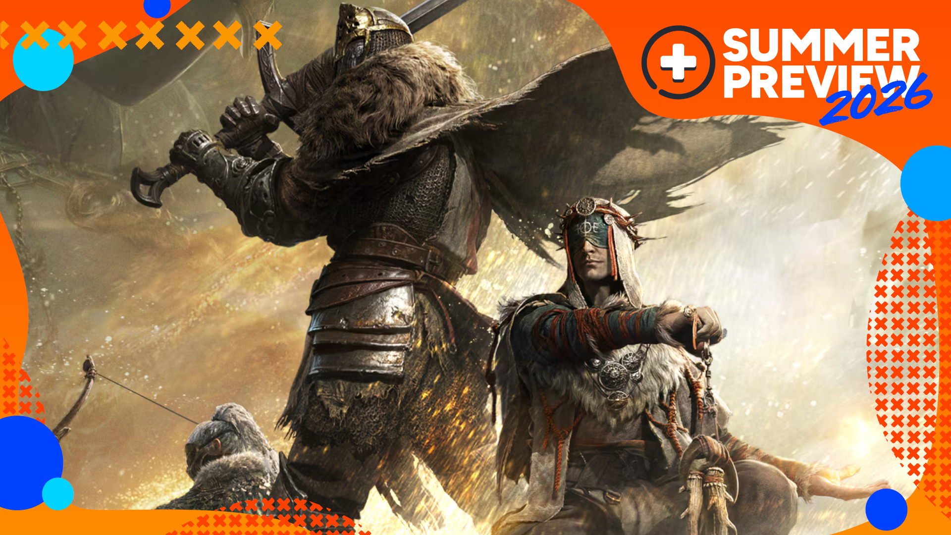 Key art for Mistfall Hunter showing a group of player characters of different classes, cropped for a header, with the orange GamesRadar+ Summer Preview 2026 frame