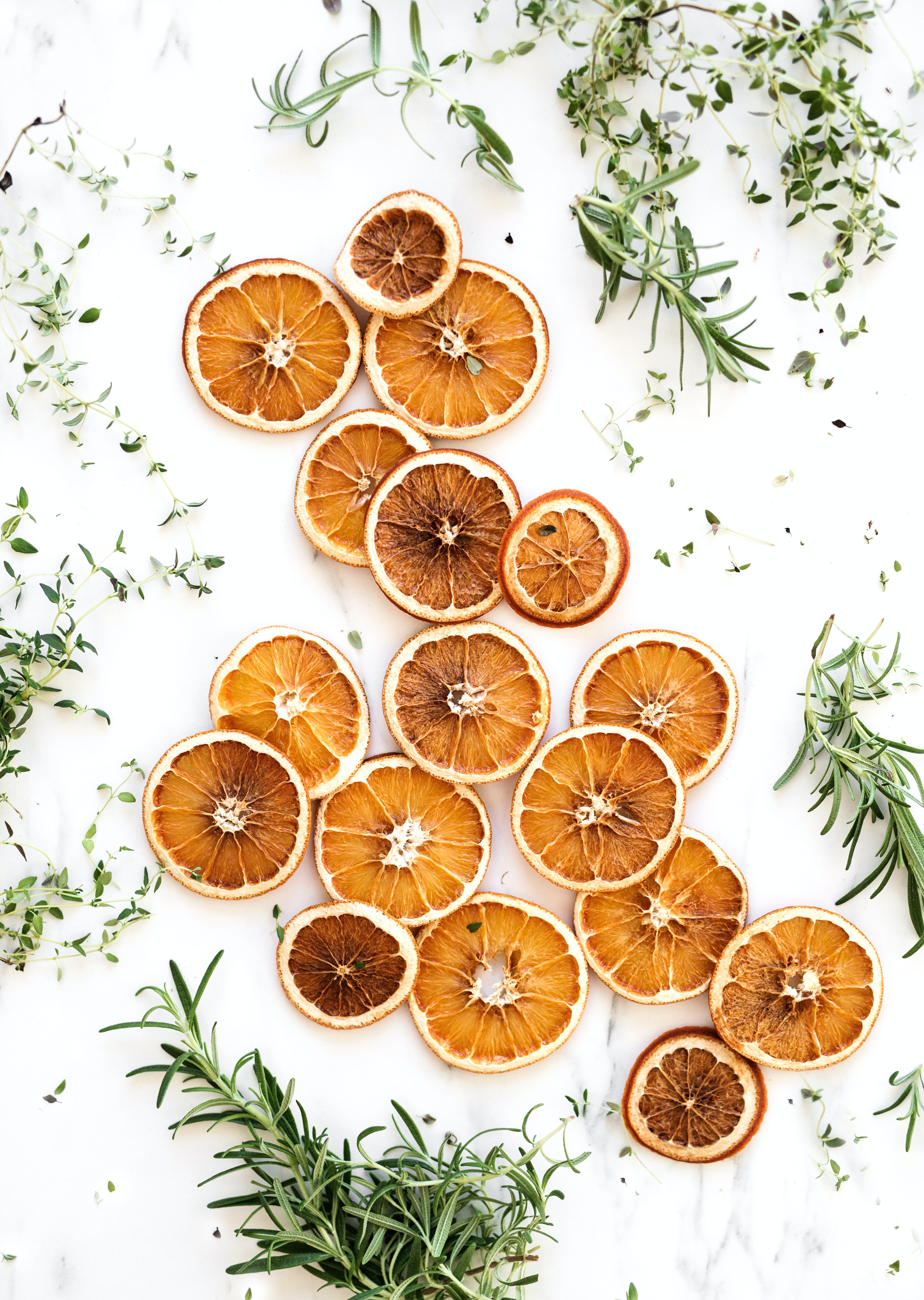 dried oranges with sprigs or christmas tree